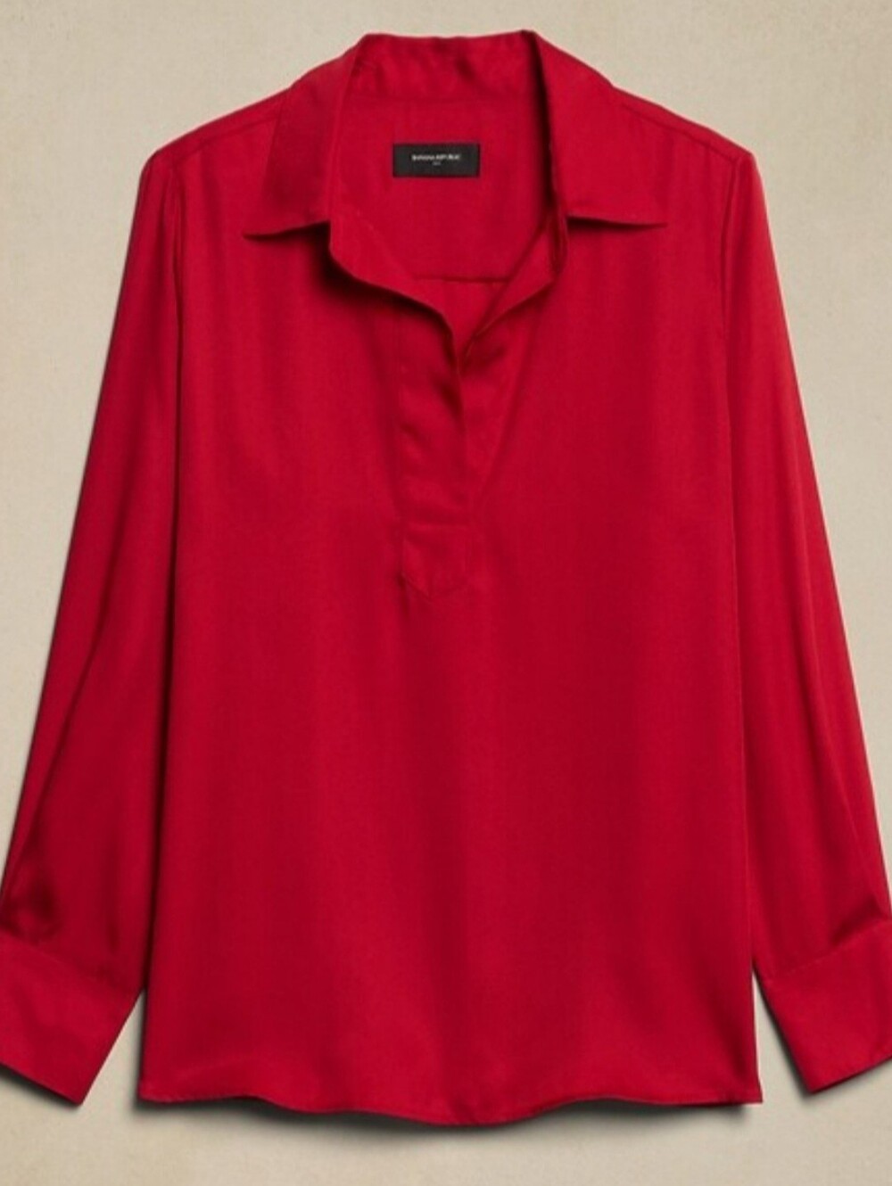 Banana Republic Johnny Collar Luxurious Silky Twill Red Popover Shirt Medium